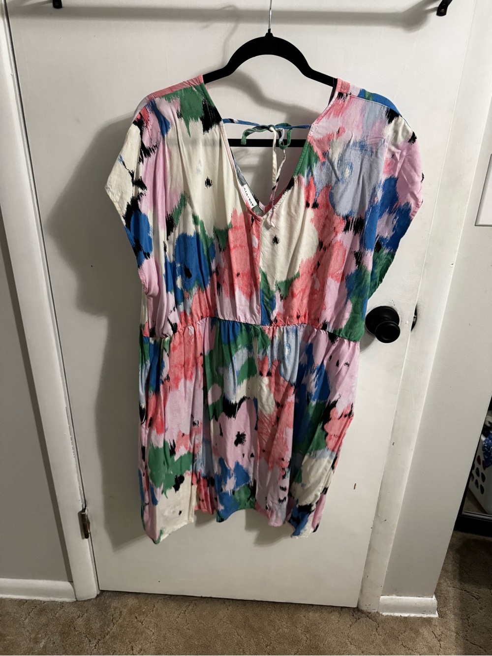 Multicolor Floral Brushstroke V-Neck Women's Dress